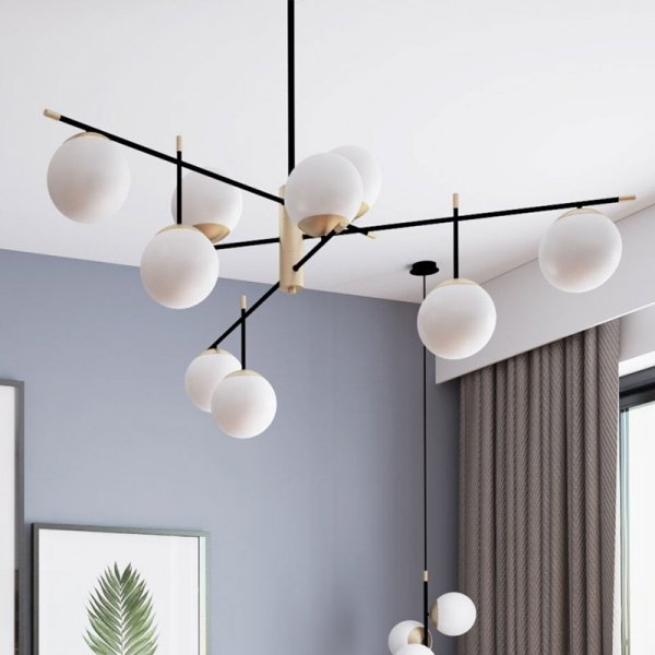 NOWOCZESNA MOLEKULARNA LAMPA WISZĄCA MAYTONI NOSTALGIA MOD048PL-09G CZARNA-ZŁOTA BIAŁE KULE DO SALONU