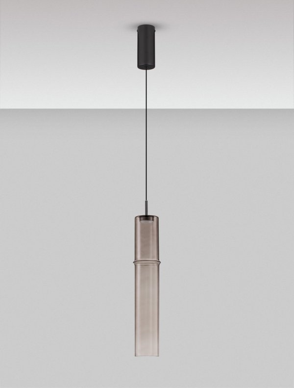 Minimalistyczna lampa wisząca LED szklana tuba kolor mokka uniwersalna klasyczna SARTANO LE45162 Luces Exclusivas