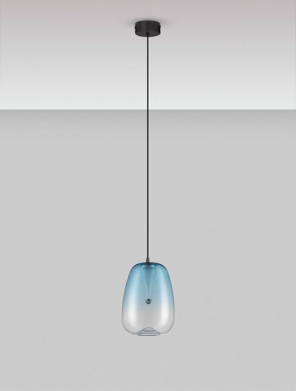 Nowoczesna lampa wisząca LED owalna niebieski szklany klosz uniwersalna klasyczna minimalistyczna JAREVIA LE45124 Luces Exclusivas