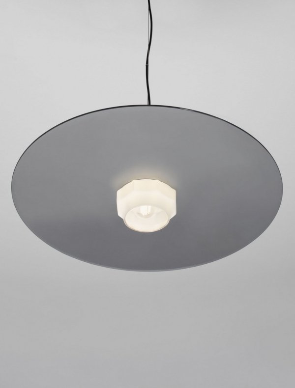 Lampa wisząca czarna okrągła 60cm szklana w kształcie nowoczesnego talerza designerska Luces Exclusivas