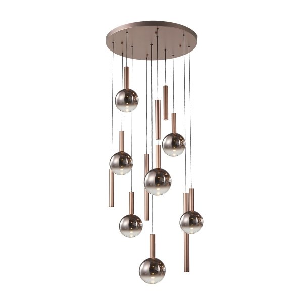 Kaskadowa miedziana lampa wisząca szklane kule okrągłe LED 60W 3000K Camino Italux PND-24038-12A-COPP nad atresolę salonowa