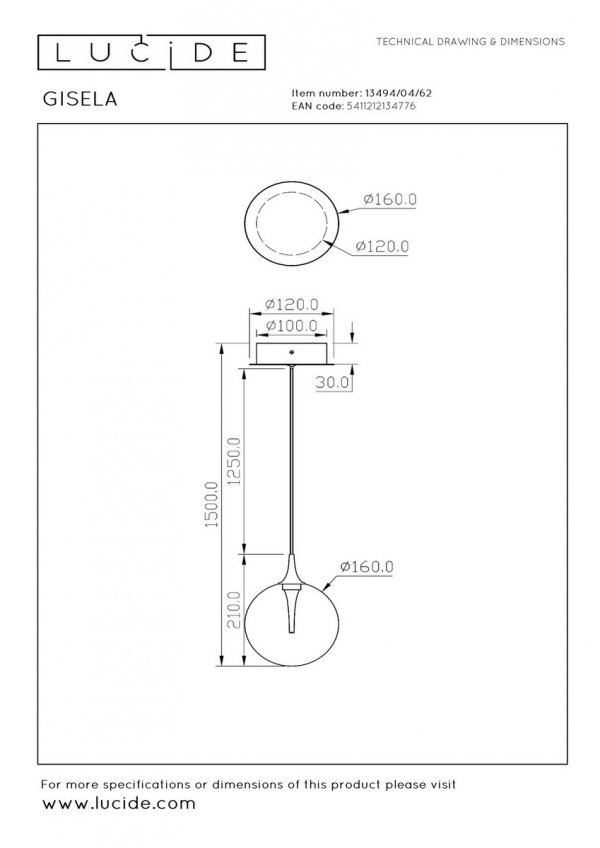 Nowoczesna Lampa Wisząca LED Szklany Klosz Kula GISELA 13494/04/62 LUCIDE