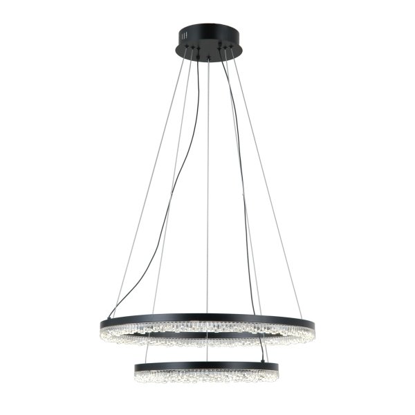 Lampa wisząca podwójny okrąg z kryształkami LED czarna dekoracyjna w nowoczesnym stylu wybór barwy światła Barlo PND-34526-2L-BK Italux
