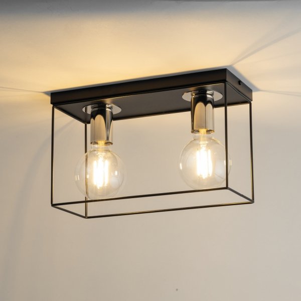 Czarno Srebrny Plafon Sufitowy Loft Klatka VOX 40699 SIGMA