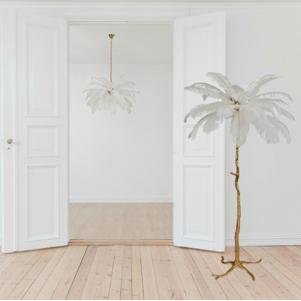  Dekoracyjna nowoczesna biała lampa wisząca pióra 6 źródeł światła designerska boho kula EMU ST-DN127 white Step Into Design