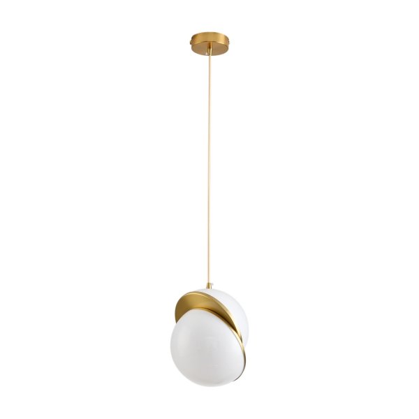 Lampa wisząca ozdobna metalowa biały i mosiądz akrylowy klosz designerska elegancka uniwersalna regulacja wysokości ORBITA DP0067-250 Step Into Design