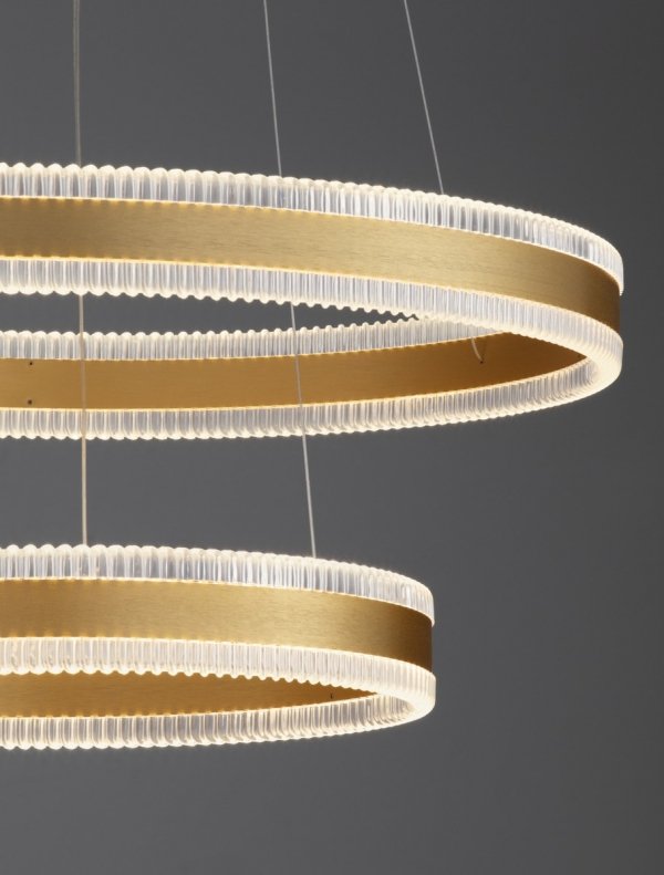 Lampa wisząca LED aluminiowa złota dwa okręgi ringi designerska nowoczesna możliwość ściemniania DONTERIO LE45399 Luces Exclusivas