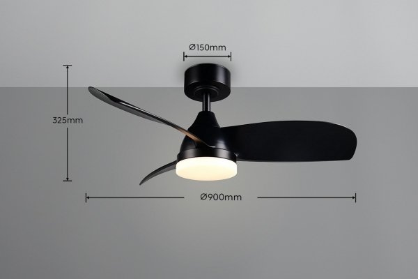 Nowoczesna lampa sufitowa z wiatrakiem LED czarna klasyczna minimalistyczna metalowa ściemnialna na pilota HELSINKI R62732132 Rl
