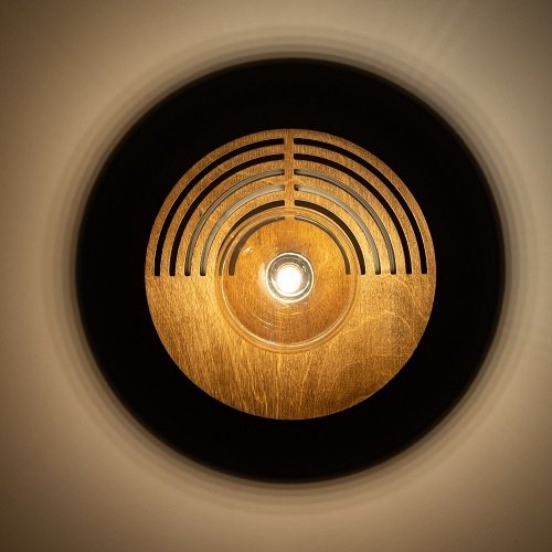 Dekoracyjny nowoczesny drewniany okrągły kinkiet ścienny szklany bursztynowy klosz w stylu boho LUNAR WOOD 11014 TK-Lighting