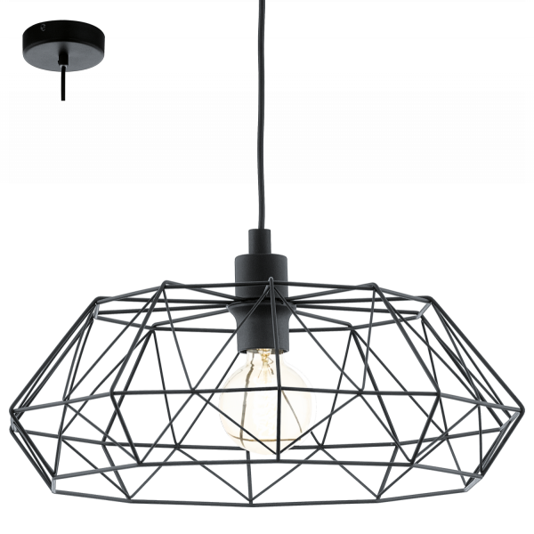 CZARNA LAMPA WISZĄCA DRUCIANA VINTAGE EGLO CARLTON 2 49487 LOFT
