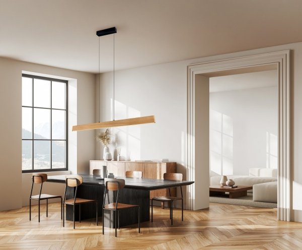 Lampa wisząca LED prostokątna drewniana klasyczna nowoczesna ściemnialna EDGEWOOD 359719130 Trio 