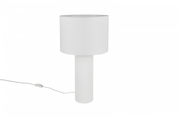 Lampka nocna stołowa ceramiczna podstawa tkaninowy abażur biała minimalistyczna klasyczna BLAIR R51811031 Rl