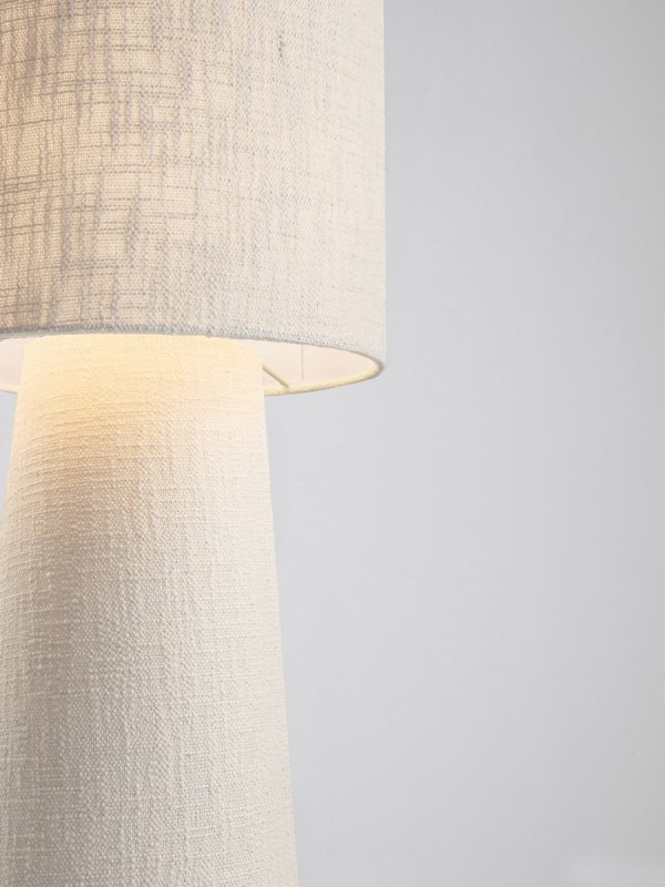 Lampa podłogowa stojąca lniana abażurowa biała rystykalna boho industrialna Luces Exclusivas