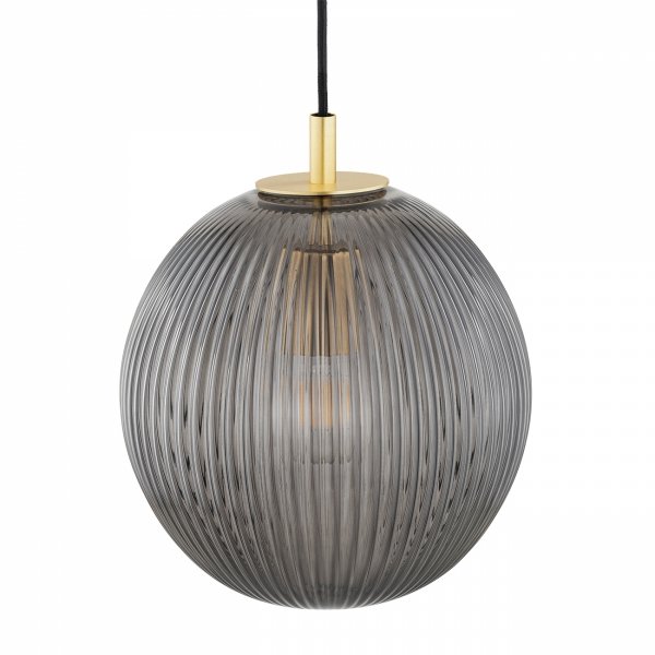 Lampa wisząca elegancka kula ciemne dymne ryflowane szkło złote dodatki mosiądz 25cm PALOMA 8513 Argon
