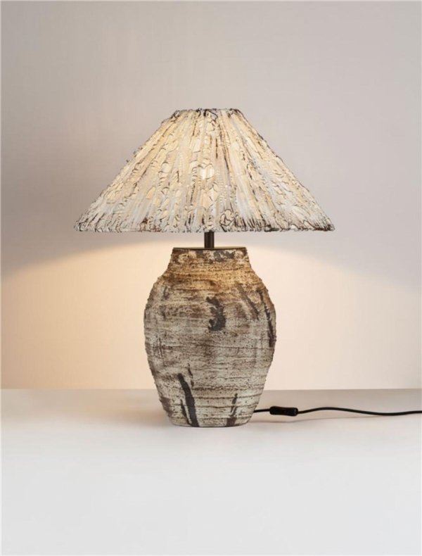 Lampka stołowa nocna ceramiczna tkaninowy abażur boho rustykalna industrialna Luces Exclusivas