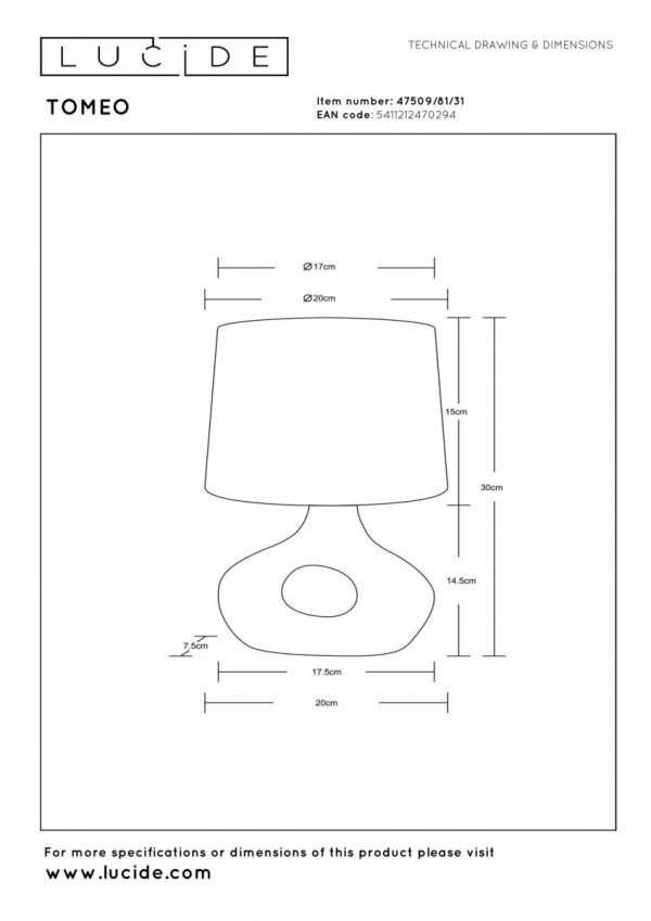 Dekoracyjna lampka stołowa ceramiczna podstawa z lnianym abażurem designerska nowoczesna na komodę TOMEO 47509/81/31 LUCIDE