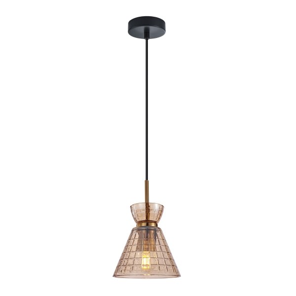 Lampa wisząca Italux Balme PND-3624-1-BRO-AMB Bursztynowe szkło i brąz