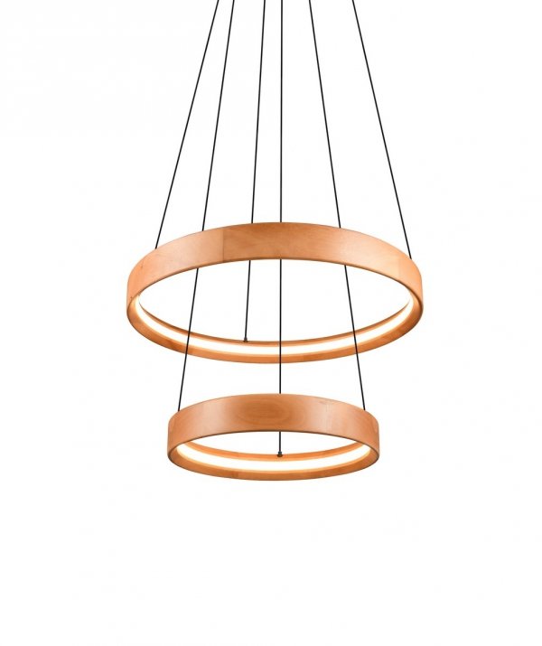 Lampa wisząca LED podwójny okrąg drewniana klasyczna nowoczesna ściemnialna LYNWOOD 355039130 Trio 