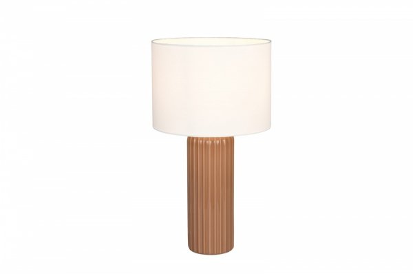 Lampka nocna stołowa ceramiczna podstawa tkaninowy abażur brązowa minimalistyczna klasyczna BLAIR R51811072 Rl