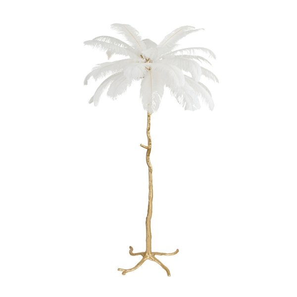 Dekoracyjna nowoczesna biała lampa stojąca podłogowa pióra 5 źródeł światła designerska boho EMU ST-DN127-F white Step Into Design