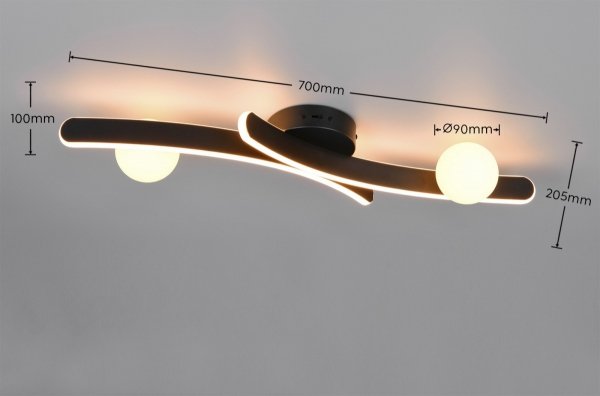 Lampa sufitowa plafon LED czarny falista listwa z kulami zmiana barwy światła uniwersalny NAPOLI 637910232 Trio