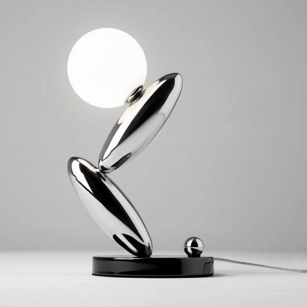 Dekoracyjna lampka stołowa LED platyna okrągła designerska na komodę Resonance MOD482TL-L6PT3K Maytoni