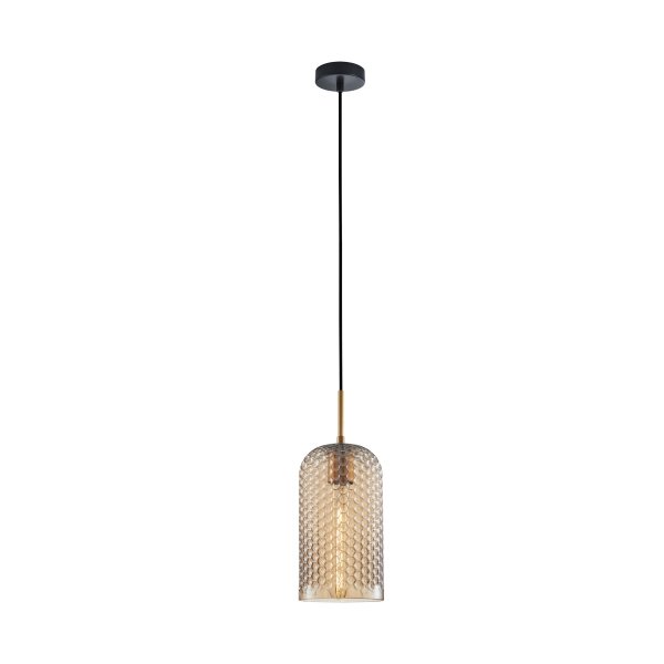 Czarno Złota Lampa Wisząca Dekoracyjny Bursztynowy Szklany Klosz RENTI PND-25205-1S-BK-AMB ITALUX