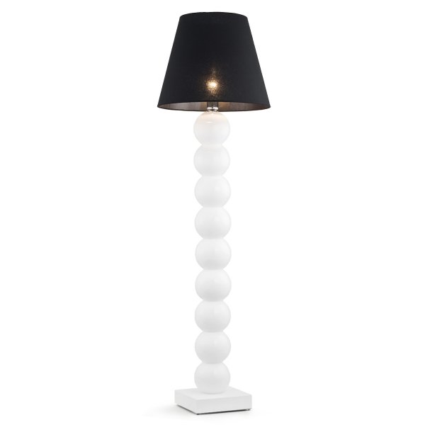 Lampa podłogowa stojąca efektowna awangardowa białe kule szklane czarny tkaninowy abażur FUDŻI 3659 Argon
