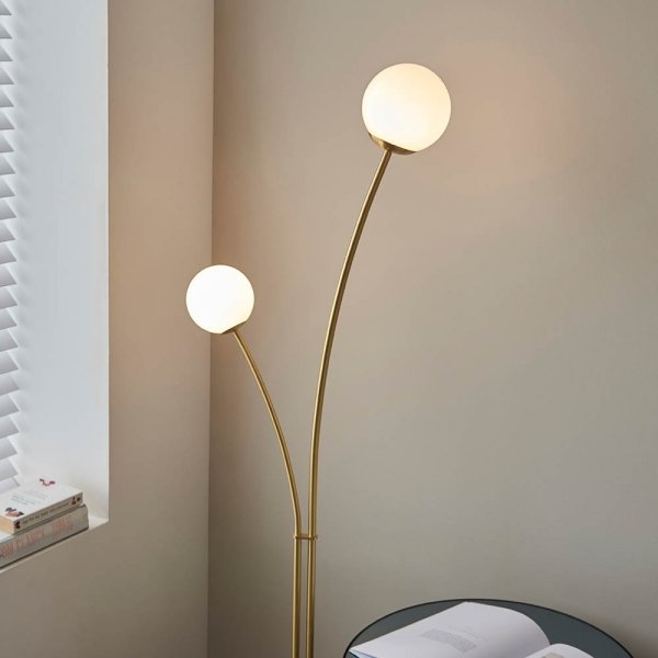 Nowoczesna Lampa Podłogowa Mosiądzowa Kremowe Klosze Kule BLOOM 92219 ENDON