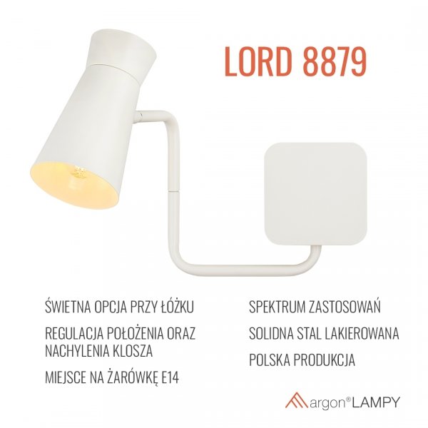 Designerski kinkiet biały nowoczesny regulowany wysięgnik klasyczny minimalistyczny LORD 8879 Argon 