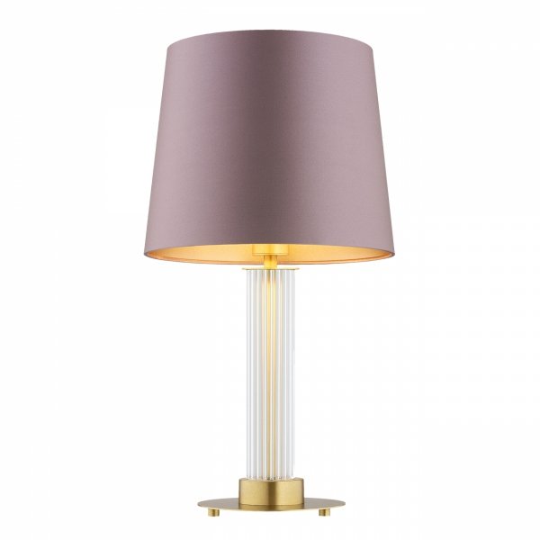 Duża lampa stołowa lampka nocna transparentne ryflowane szło różowy abażur satyna mosiądz szczotkowany HAMPTON 8542 Argon