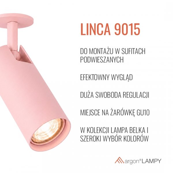 Reflektor sufitowy wpuszczany regulowana tuba różowy minimalistyczny uniwersalny LINCA 9015 Argon
