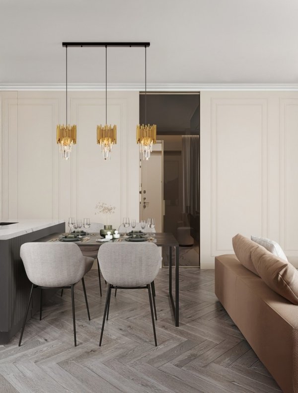 Lampa wisząca złota potrójna klosze kryształowe kształt stożkowy designerska nowoczesna glamour nad stół PELAVRO LE45106 Luces Exclusivas