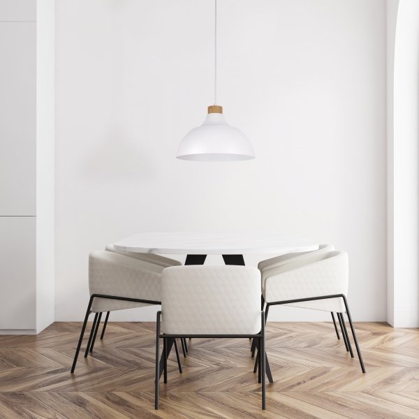 Minimalistyczna lampa wisząca w stylu skandynawskim biała z elementem drewnianym CAP WHITE 2070 TK-Lighting 