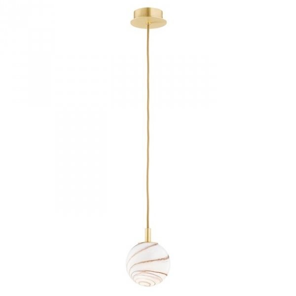 Mosiężna Lampa Wisząca Złota Marmur Alabastrowy Klosz Kula Mała ALMIROS 8450 ARGON