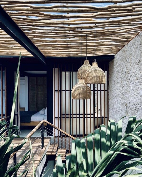Rattanowa Lampa Wisząca w Stylu Boho Naturalna LOBSTER BAYU014N-L-55 BAZAR BIZAR