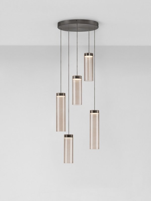 Lampa wisząca wielopunktowa LED szklane tuby szara z wgłębieniami dekoracyjna klasyczna minimalistyczna Luces Exclusivas