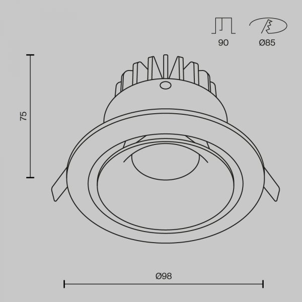 Lampa wpuszczana w sufit aluminium czarny okrągła Yin MAYTONI DL031-L12W4K-B