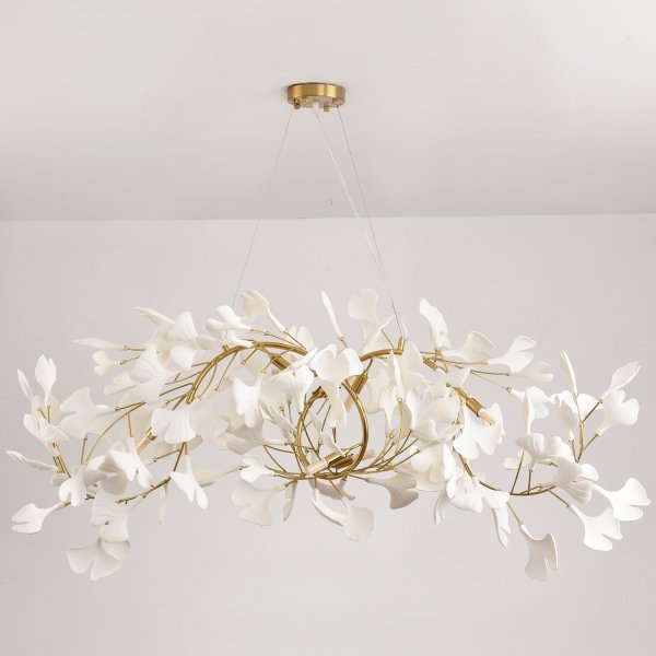  Dekoracyjna nowoczesna biała lampa wisząca ceramiczne listki 7 źródeł światła podłużna designerska boho BOTANIKA XY080P-120 Step Into Design