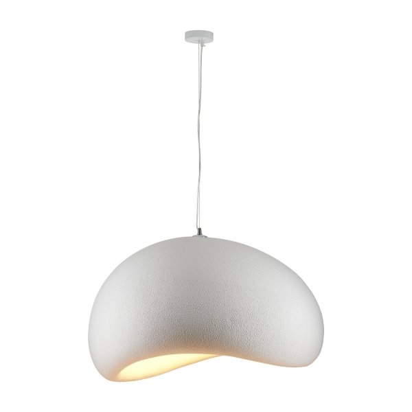 Duża biała lampa wisząca o nieregularnym kształcie wygładzonego kamienia (głazu), seria Stone, średnica 80 cm.
