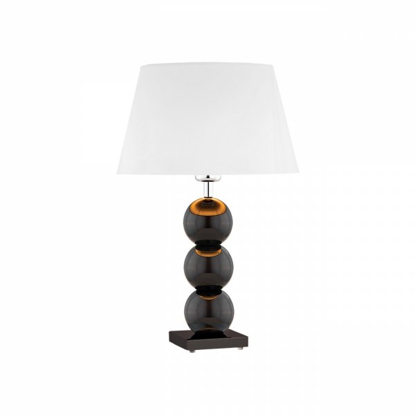 Lampa stołowa lampka nocna elegancka finezyjna szklane czarne kulki podstawa biały tkaninowy abażur el.chromowane FUDŻI 4058 Argon