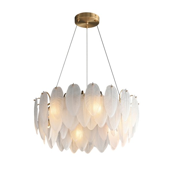 Dekoracyjna nowoczesna biała lampa wisząca szklane listki 8 źródeł światła okrągła designerska boho PIUMA ST-6289-6 Step Into Design