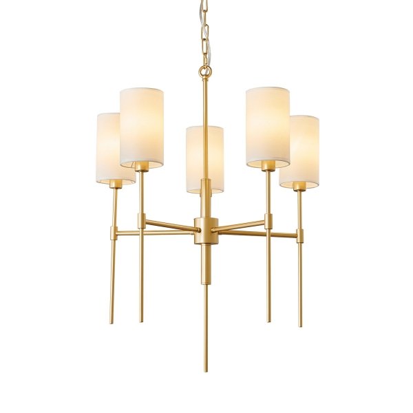 Lampa wisząca metalowa złota 5-płomienna elegancka klasyczna minimalistyczna tkaninowy biały abażur DARLING ST-9501-5 GOLD Step Into Design