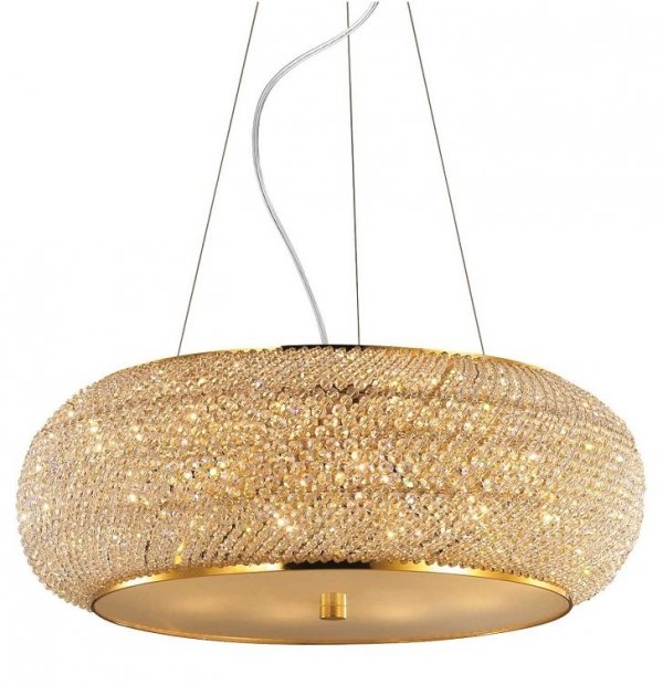 KRYSZTAŁOWA ZŁOTA LAMPA WISZĄCA GLAMOUR IDEAL LUX PASHA' SP14 164984 ŻYRANDOL KRYSZTAŁOWY ZŁOTY