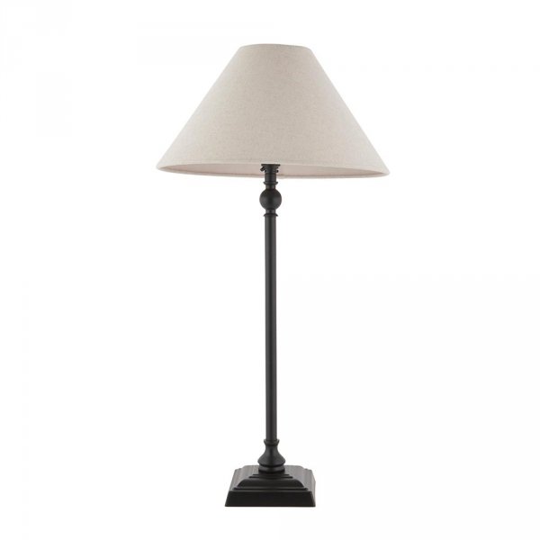 Klasyczna lampka stołowa nocna abażurowa lniana czarna minimalistyczna uniwersalna Lille 117828 ENDON