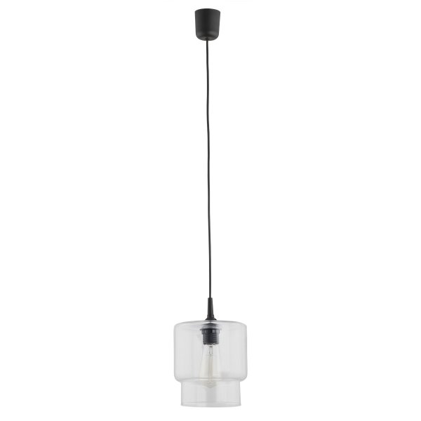 Modernistyczna szklana lampa industrialna wisząca przezroczysta kielich czarny przewód NEWA 3275 Argon