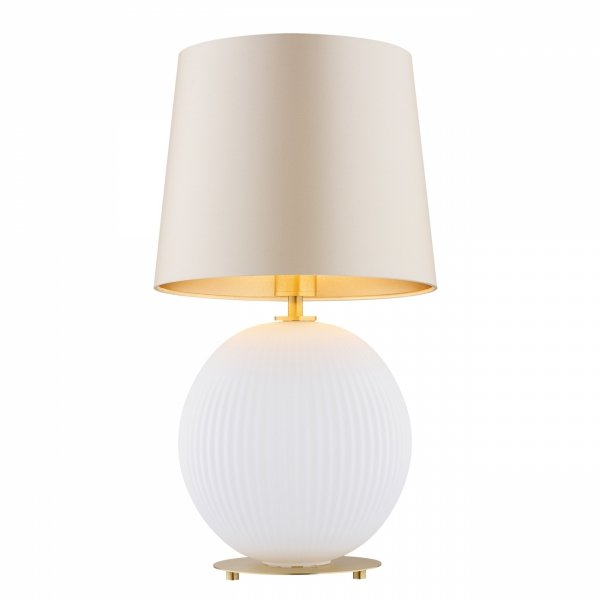  Lampa stołowa lampka nocna klasyczna uniwersalna duża biała kula szklana mosiądz beżowy abażur satyna HAMILTON 8544 Argon