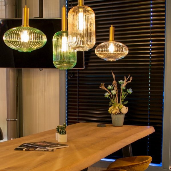 Nowoczesna designerska lampa wisząca szklany zielony ryflowany klosz MALOTO 45386/20/33 Lucide