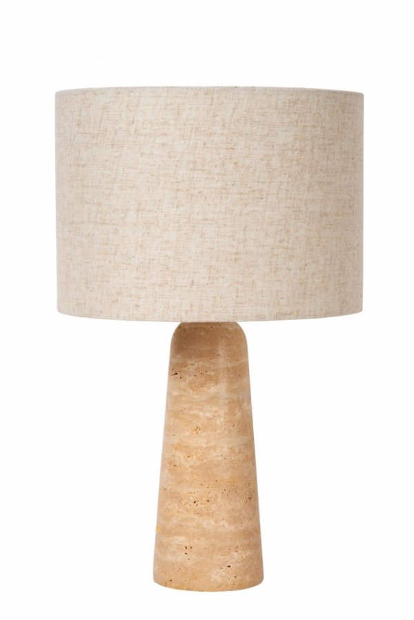 Lampa stołowa nocna trawertyn lniany klosz okrągły minimalistyczna designerska nowoczesna NIMUE 05556/81/41 LUCIDE