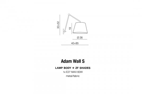 AZZARDO ADAM WALL S MB2299-S GR / AZ1843+AZ2601 REGULOWANY KINKIET Z WYSIĘGNIKIEM Z SZARYM ABAŻUREM